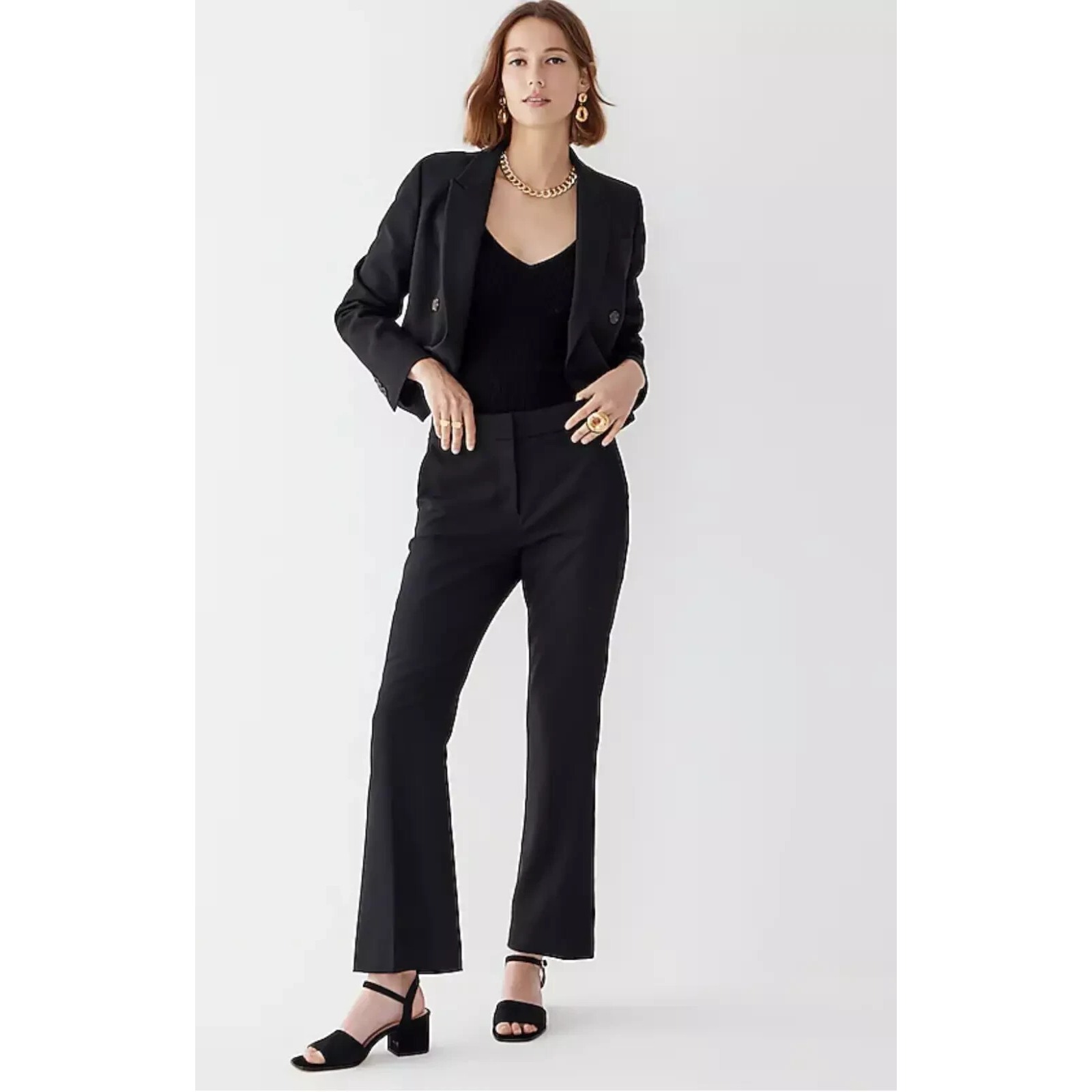J Crew Willa Cropped Flare Pant In Italian City Wool Sz 4 Black New